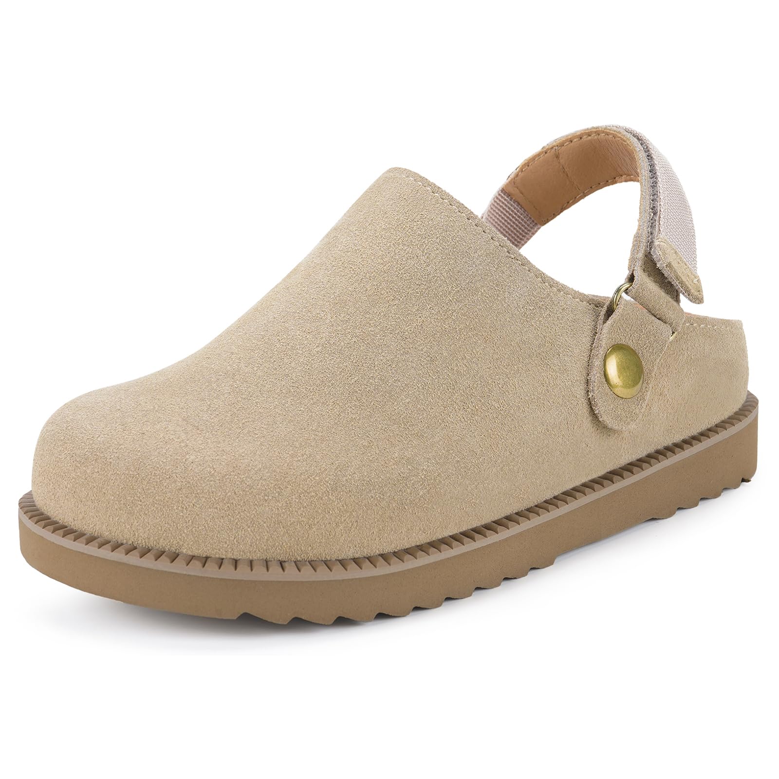 ZUSERIS Kids Platform Slippers for Girls and Boys Cute Unisex-Child Leather Mules Indoor and Outdoor Adjustment Back Str